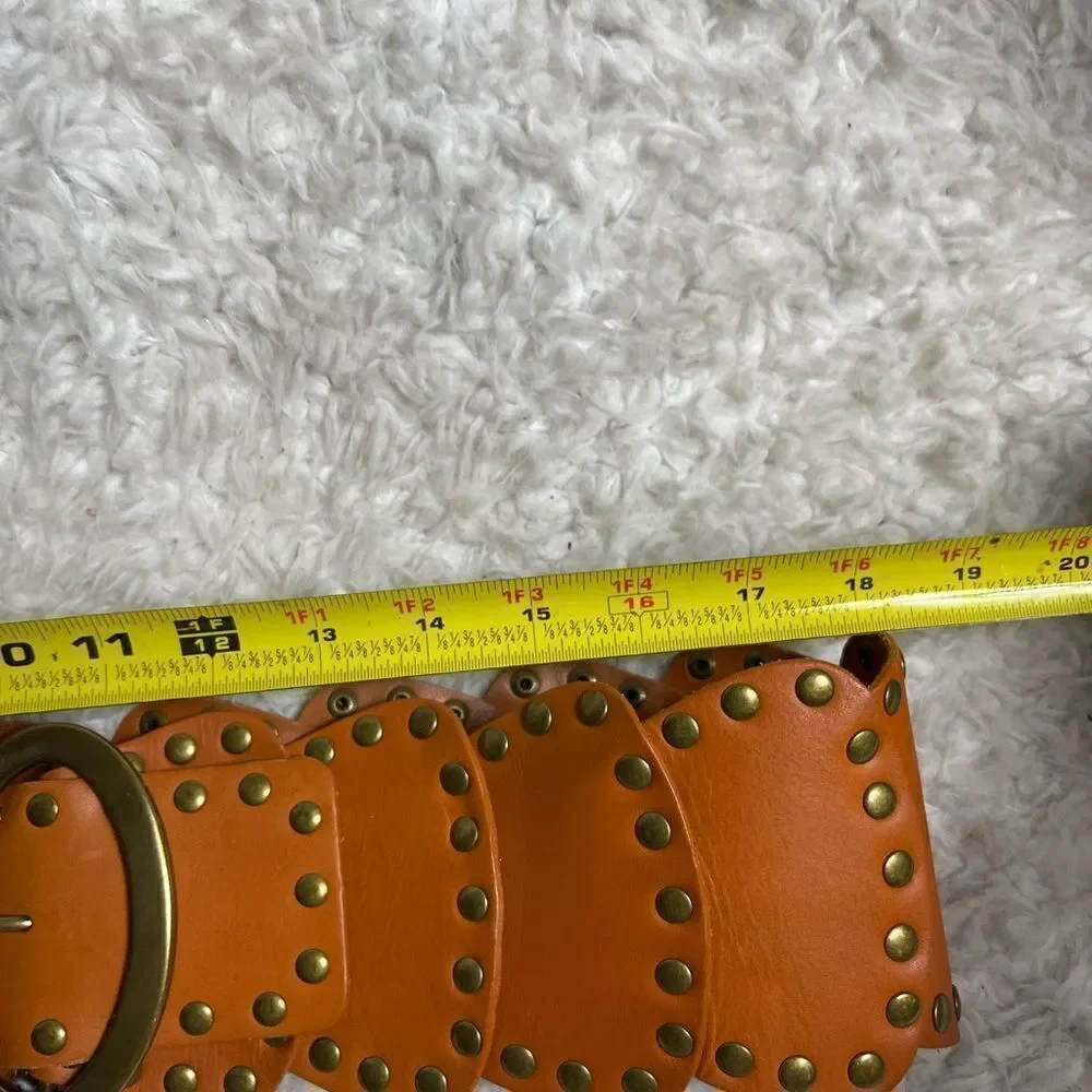 Lake shore Drive leather tan patchwork Belt with brass buckle & studs accents